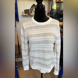 J Crew 100% Cotton Fair Isle Crewneck Sweater, Size Large